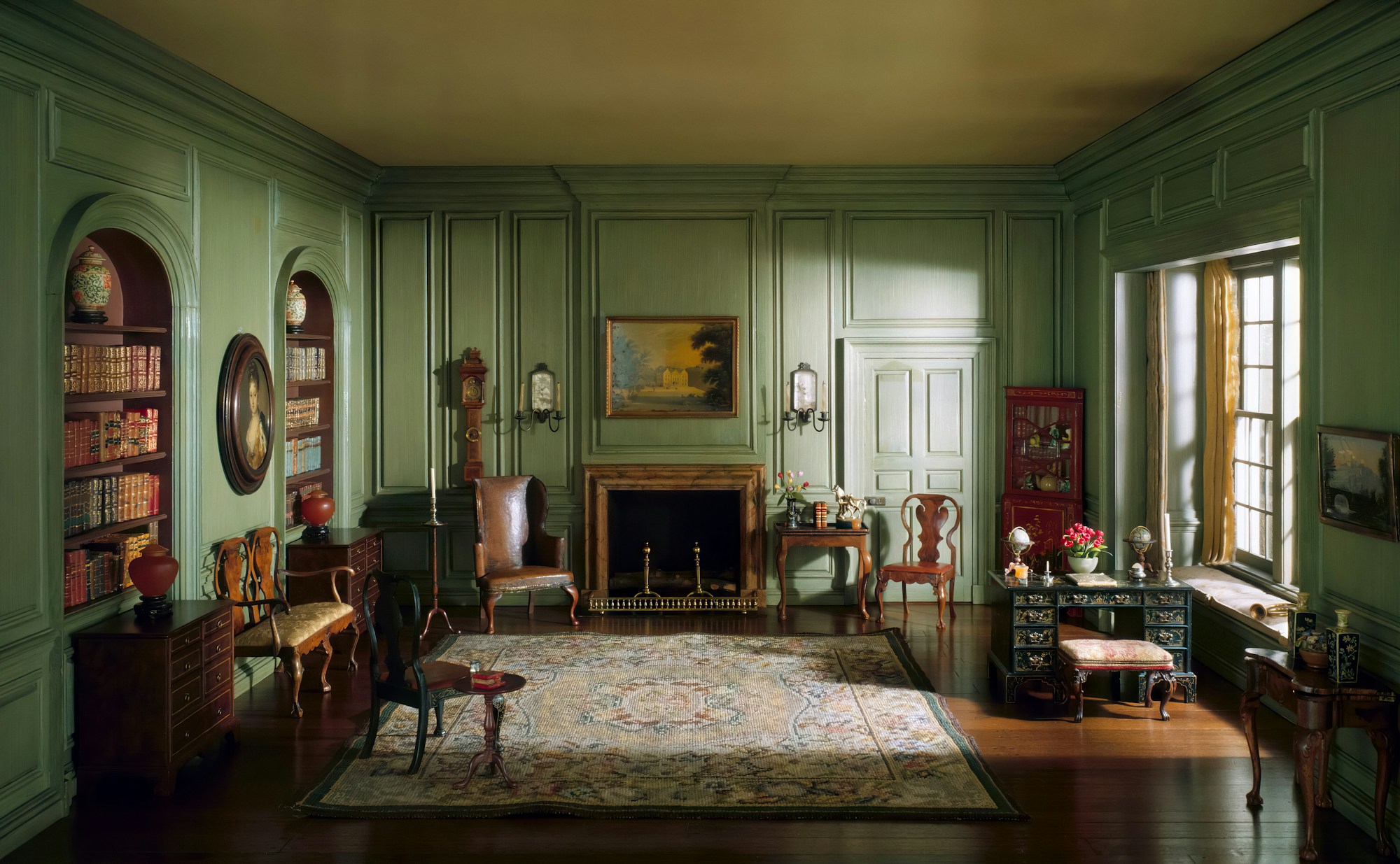 A panelled Georgian drawing room in muted green